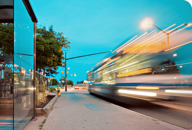 A tram arriving at a city stop