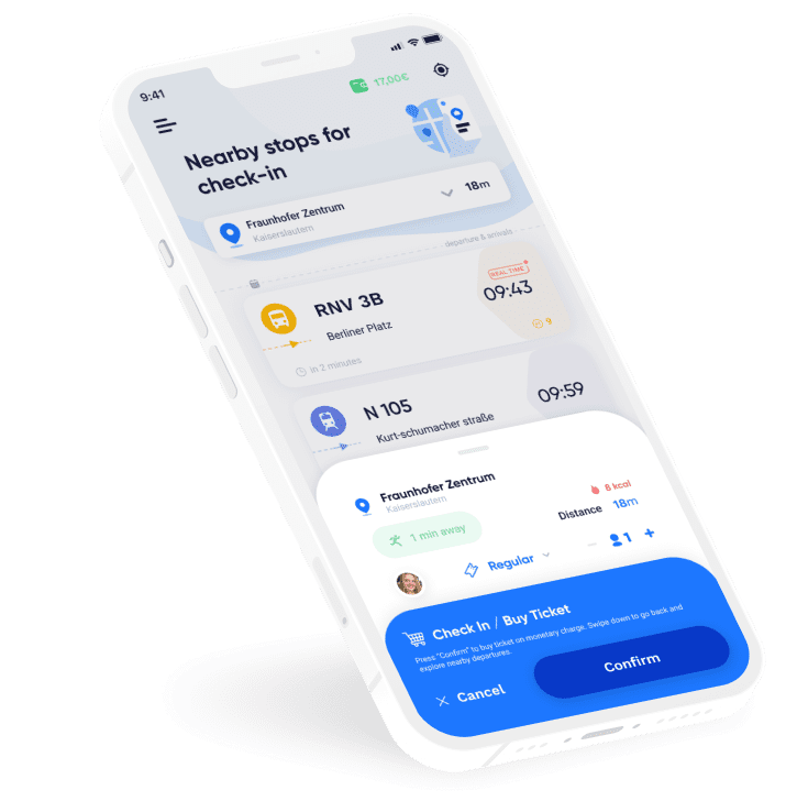 Nearby-stop check-in screen in the eTarif app