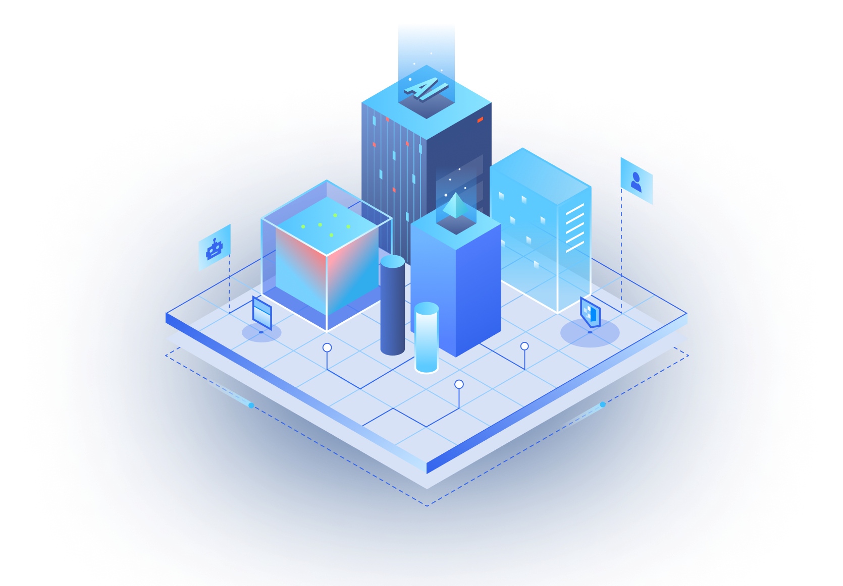 Smart-city research and product engineering illustration