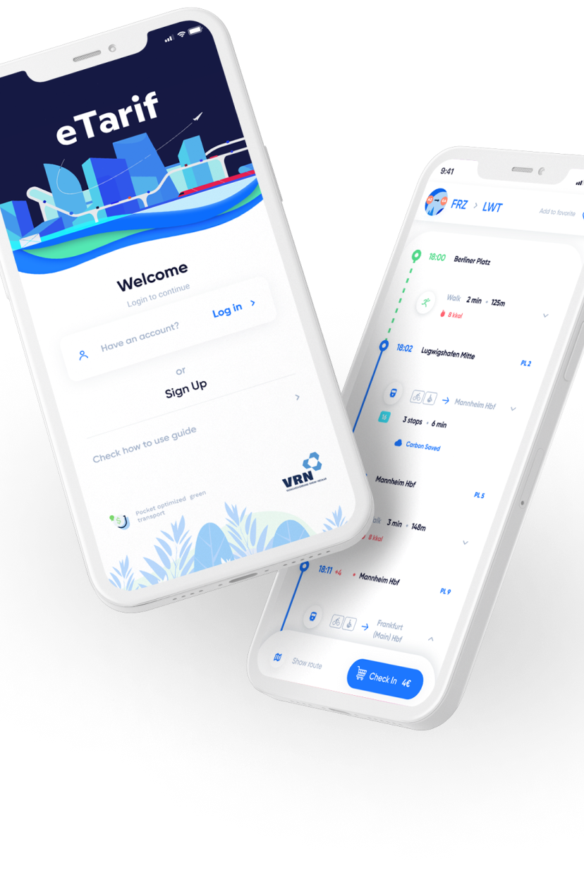 eTarif check-in/check-out screens